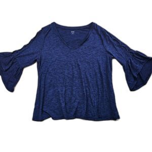 a.n.a. V-Neck Top With Ruffle Bell Sleeves Blue Women's Size XL